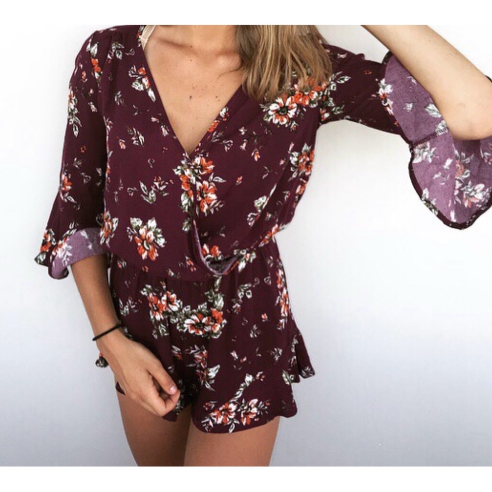 Ambiance Floral Burgundy Romper